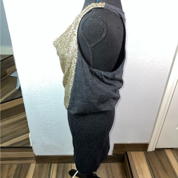 Tory Burch Charcoal Sequin Embellished Wool Midi Dress Gold/Gray Sz Small - Picture 8 of 12